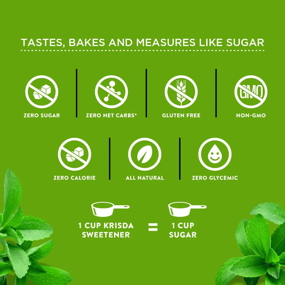 Krisda Stevia Sweetener | Zero Sugar, Keto-Friendly, Non-GMO, Gluten-Free Natural Sweetener