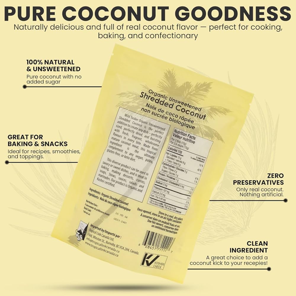 Organic Unsweetened Shredded Coconut – Wild Tusker 250g | Gluten-Free, Vegan Baking & Cooking Ingredient