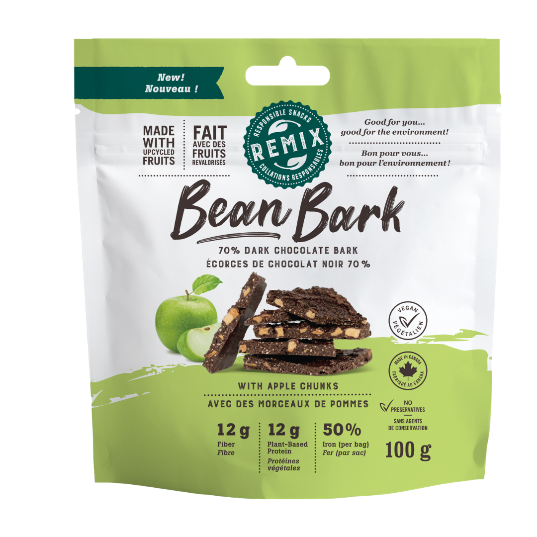 Remix Snacks Bean Bark Dark Chocolate Apple 100g – Case of 8