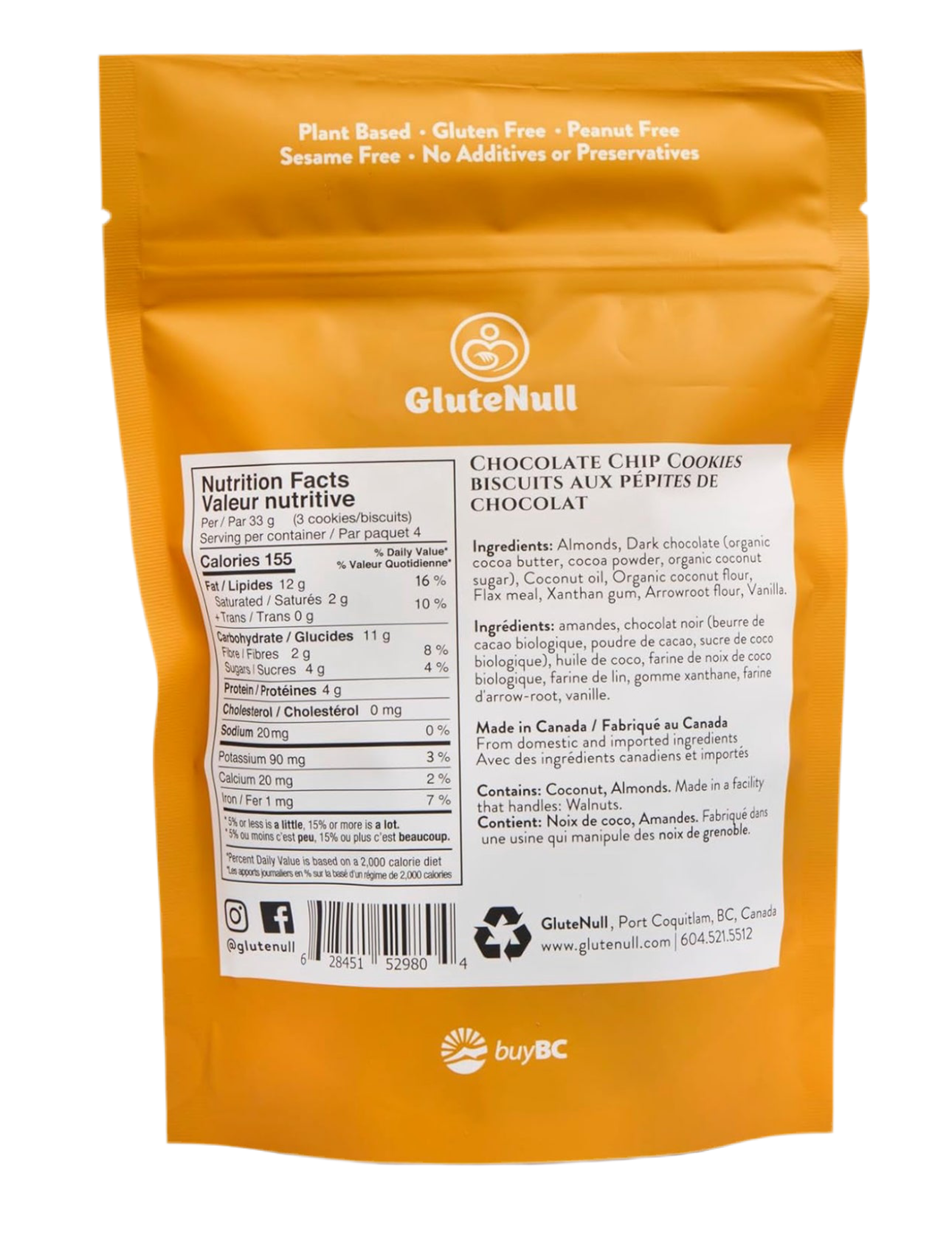 GLUTENULL Light Chocolate Chip Cookies – 132g | Gluten-Free, Vegan & Sugar-Free