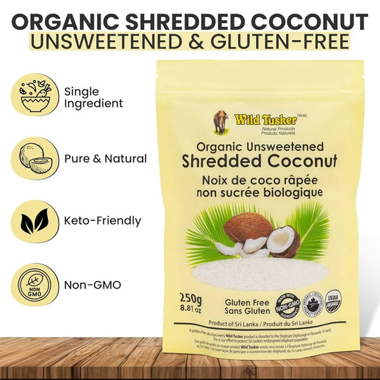 Organic Unsweetened Shredded Coconut – Wild Tusker 250g | Gluten-Free, Vegan Baking & Cooking Ingredient - Healthily Ever After
