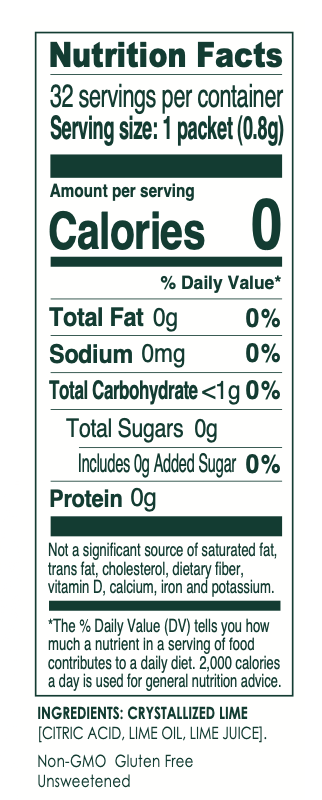 True Citrus Crystallized Lime Packets 32ct – Fresh Lime Taste, Zero Calories, Gluten Free, Vegan