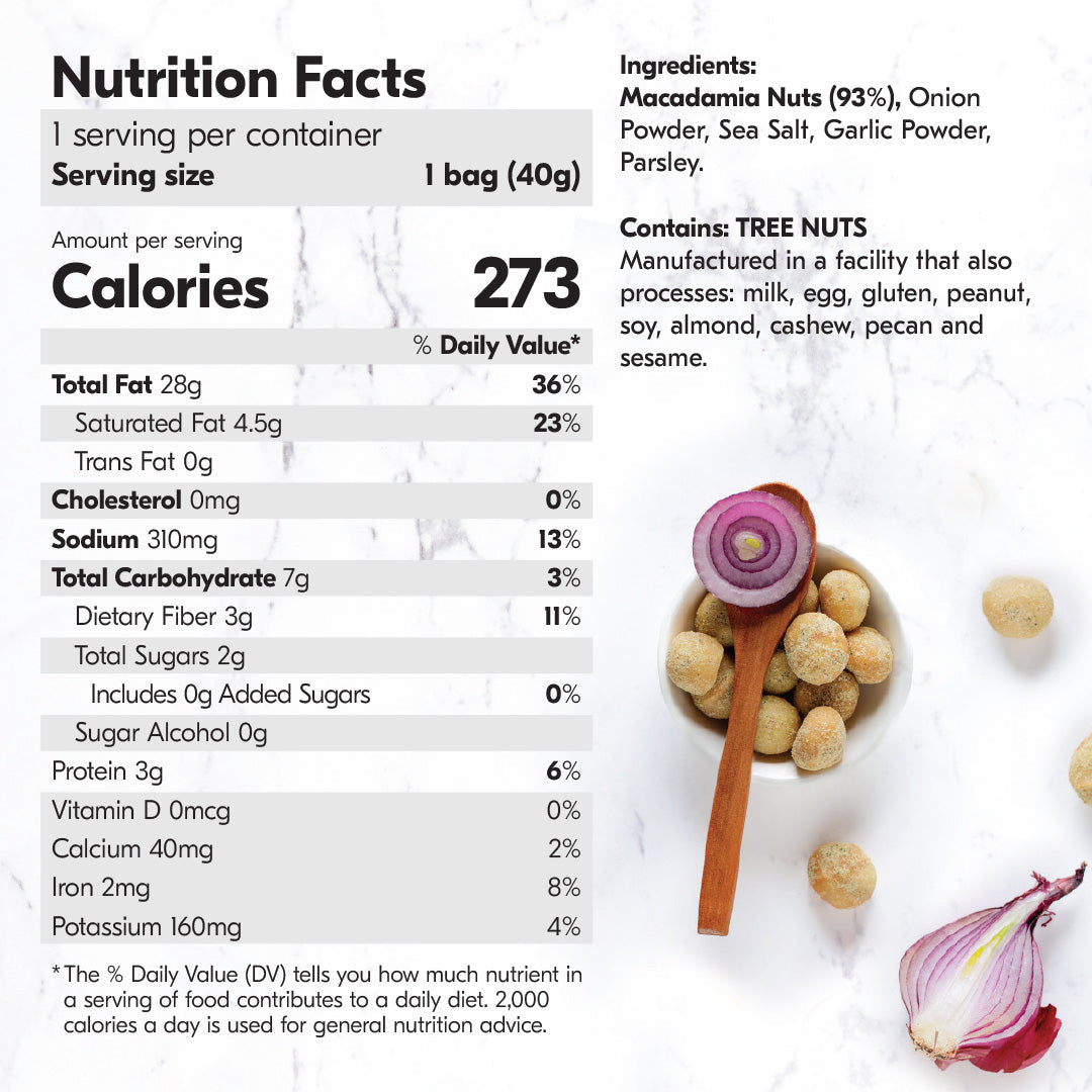 House of Macadamias Dry Roasted Macadamia Nuts – Savoury Onion | 40g or 113g | Keto, Vegan, Low Carb