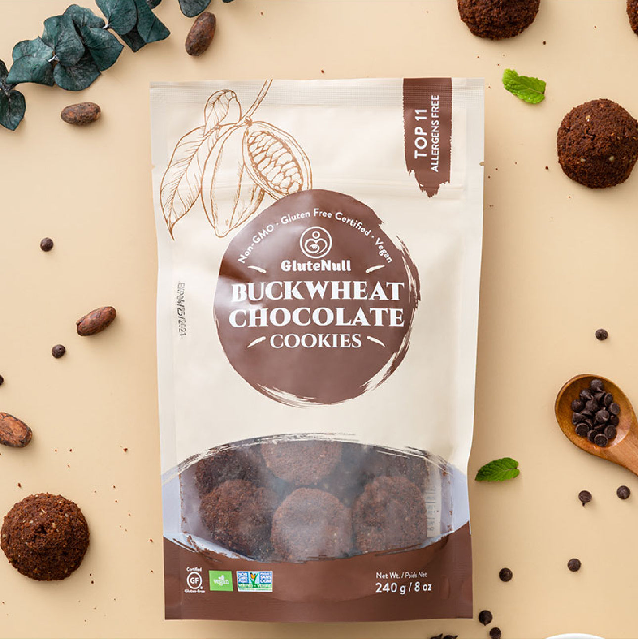 GLUTENULL Buckwheat Chocolate Cookies – 240g | Gluten-Free, Vegan & Sugar-Free