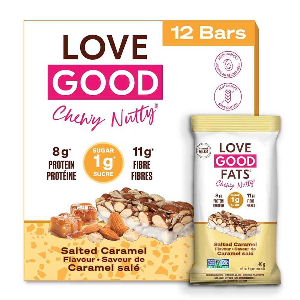 Love Good Fats Chewy-Nutty Salted Caramel Keto Bar | Low-Carb, Gluten-Free, High-Protein Snack