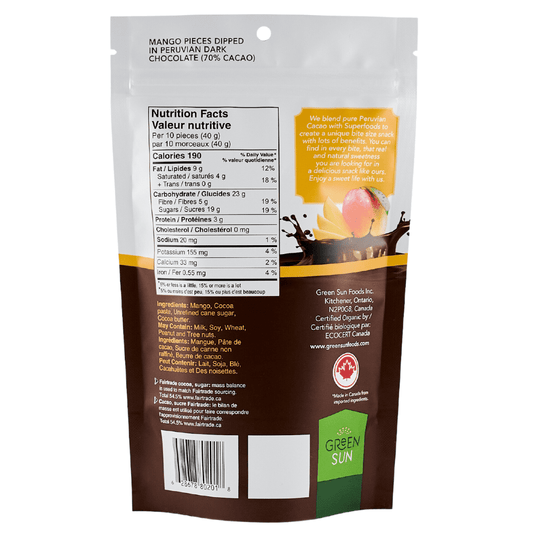 Green Sun Dark Chocolate Covered Mango – Organic, Vegan, Fairtrade Cocoa Snack (91g) - Healthily Ever After