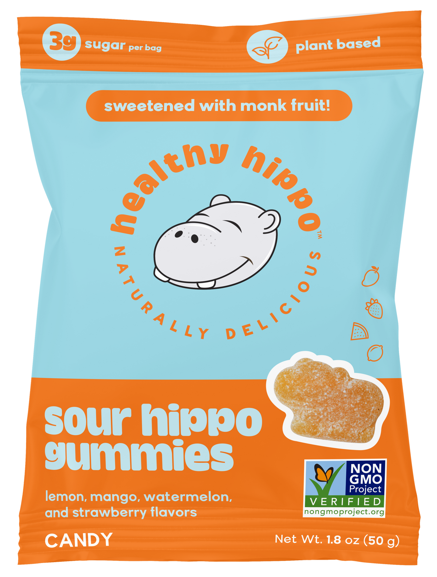 Healthy Hippo Low Sugar Gummies – 50g | Original Fruit Flavours | Vegan, Plant-Based, Monk Fruit Sweetened