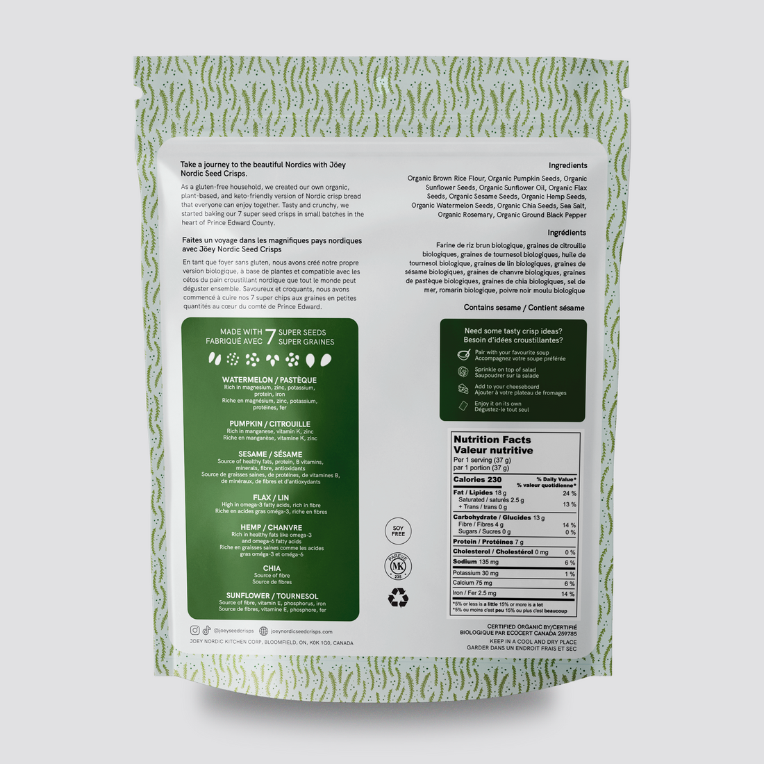 Jöey Nordic Seed Crisps – Rosemary & Black Pepper | 110g | Organic, Gluten-Free, High Protein & Fibre