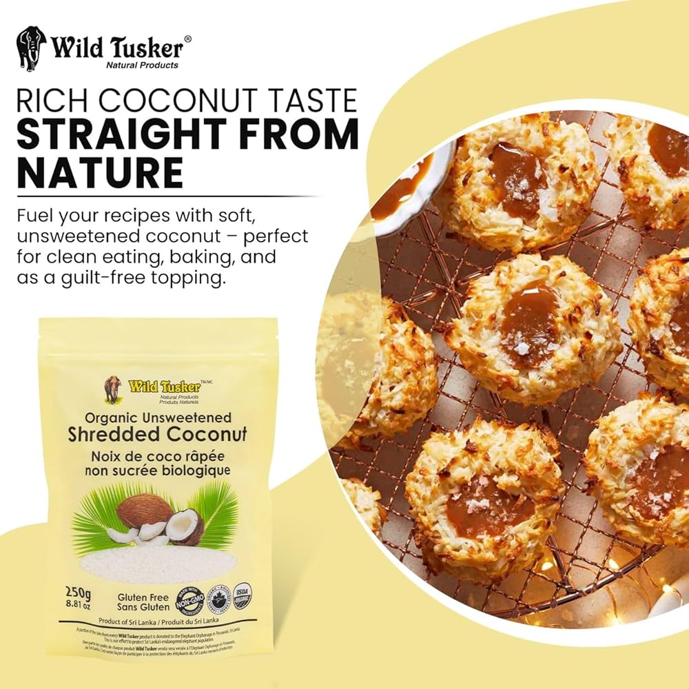 Organic Unsweetened Shredded Coconut – Wild Tusker 250g | Gluten-Free, Vegan Baking & Cooking Ingredient