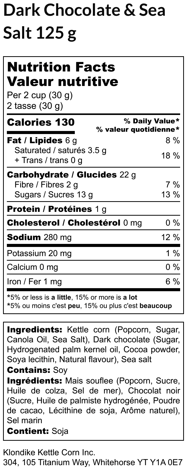 Klondike Gourmet Popcorn – Dark Chocolate & Sea Salt | 125g | Gluten Free, Vegan, Made in Canada