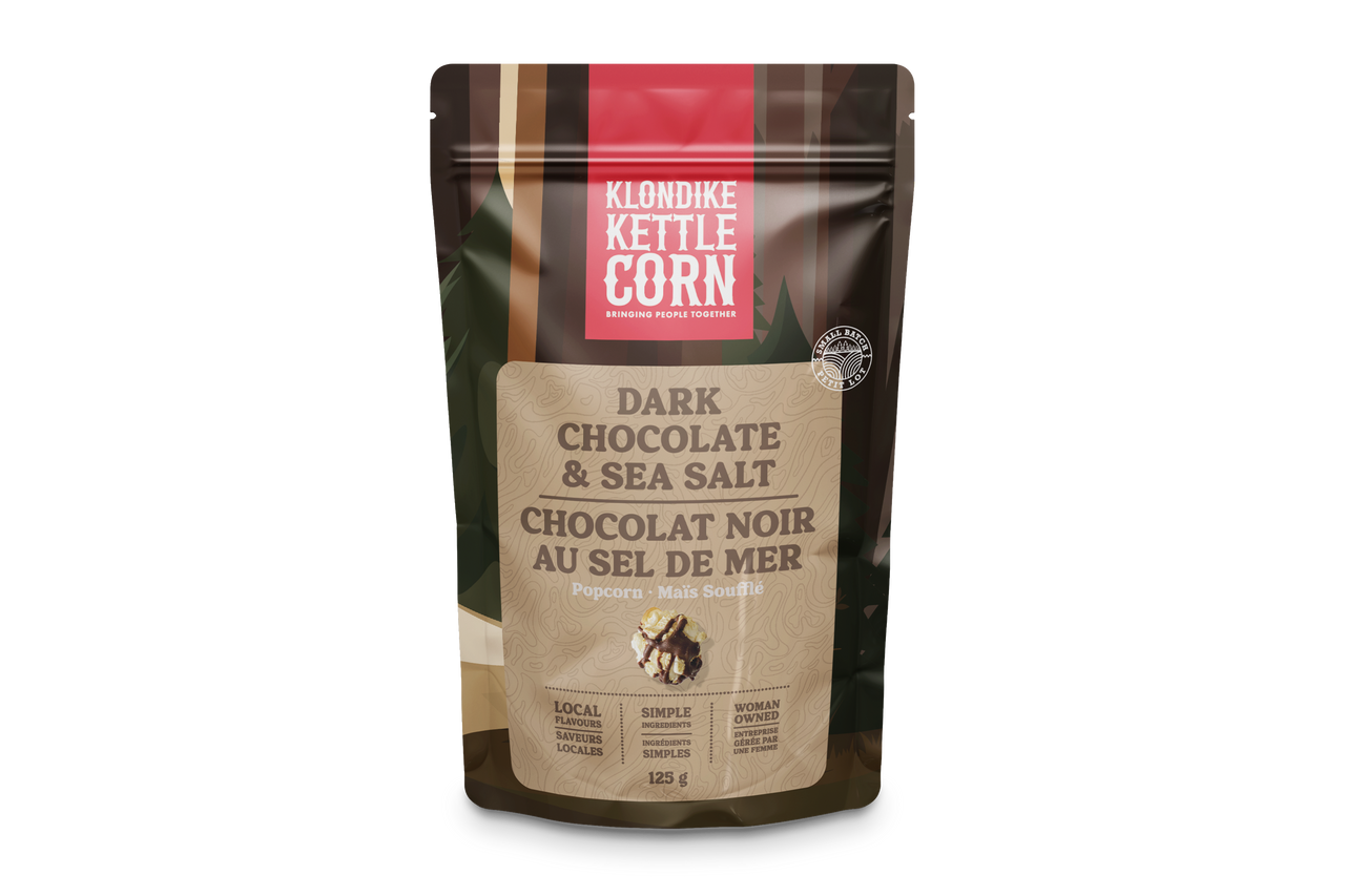 Klondike Gourmet Popcorn – Dark Chocolate & Sea Salt | 125g | Gluten Free, Vegan, Made in Canada