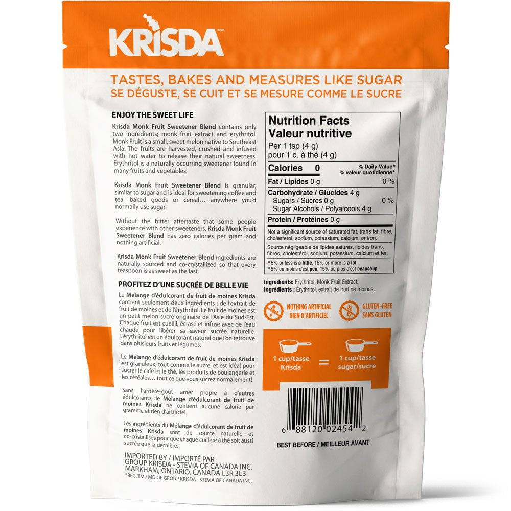 Krisda Monk Fruit Sweetener | Zero Sugar, Non-GMO, Keto-Friendly, Gluten-Free Natural Sweetener