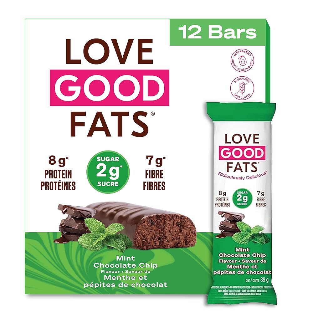 Love Good Fats Mint Chocolate Chip Bar | Keto-Friendly, Gluten-Free, Low-Carb Snack
