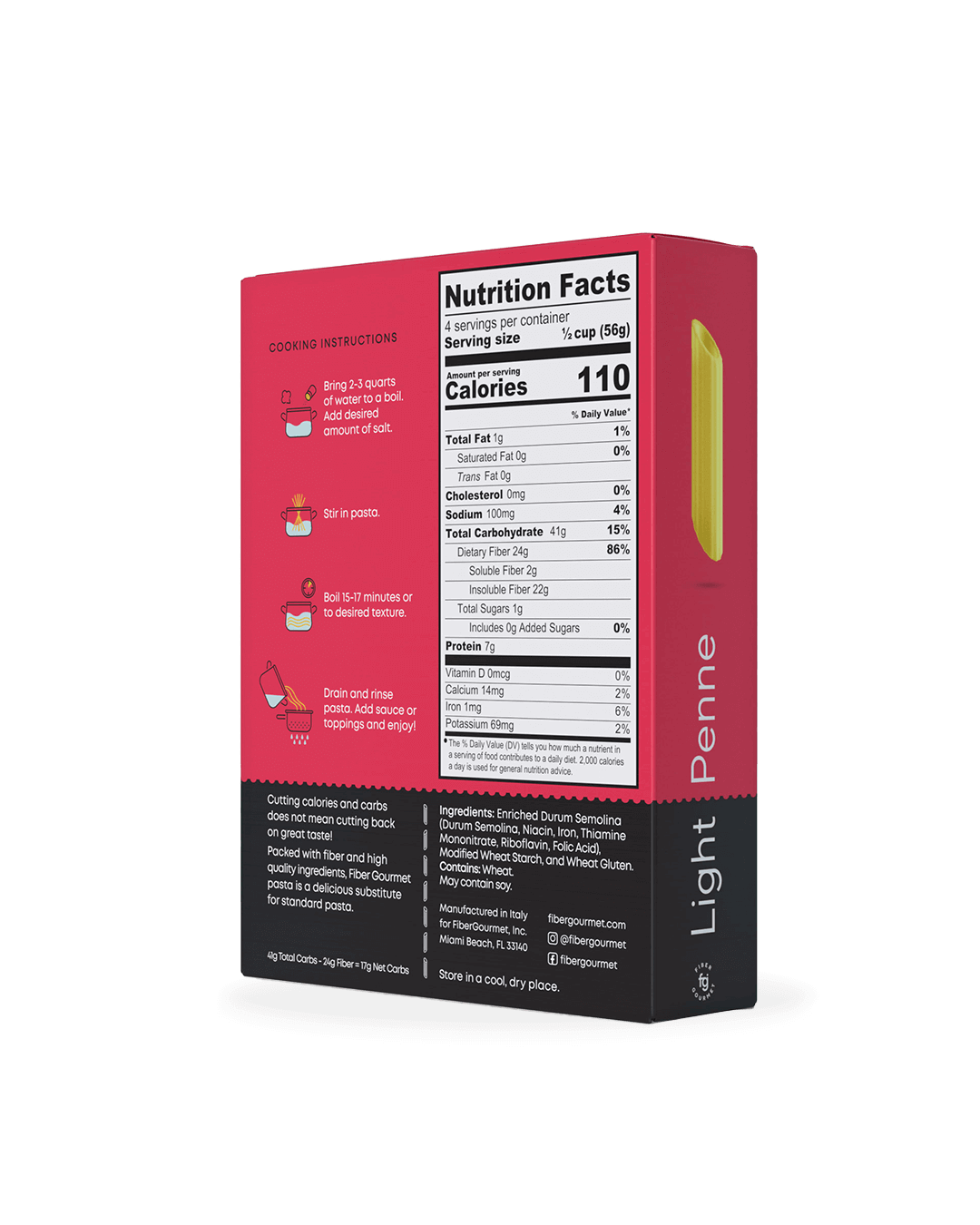 Fiber Gourmet Light Pasta Penne – High Fiber, Low Calorie, Gut-Friendly Pasta (227g)