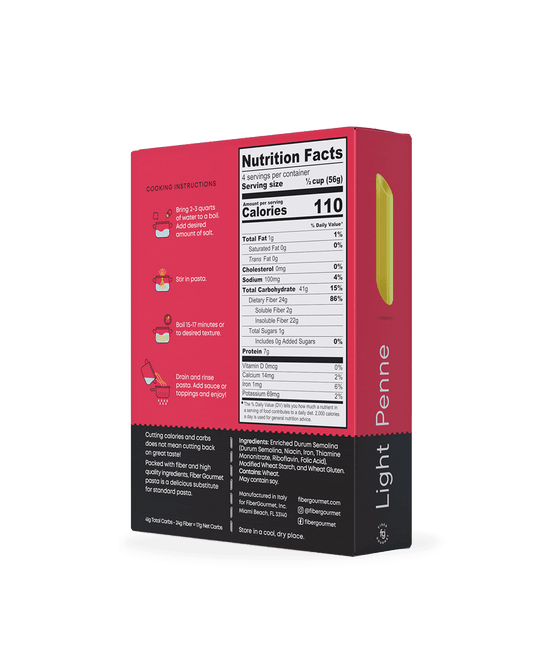 Fiber Gourmet Light Pasta Penne – High Fiber, Low Calorie, Gut-Friendly Pasta (227g) - Healthily Ever After