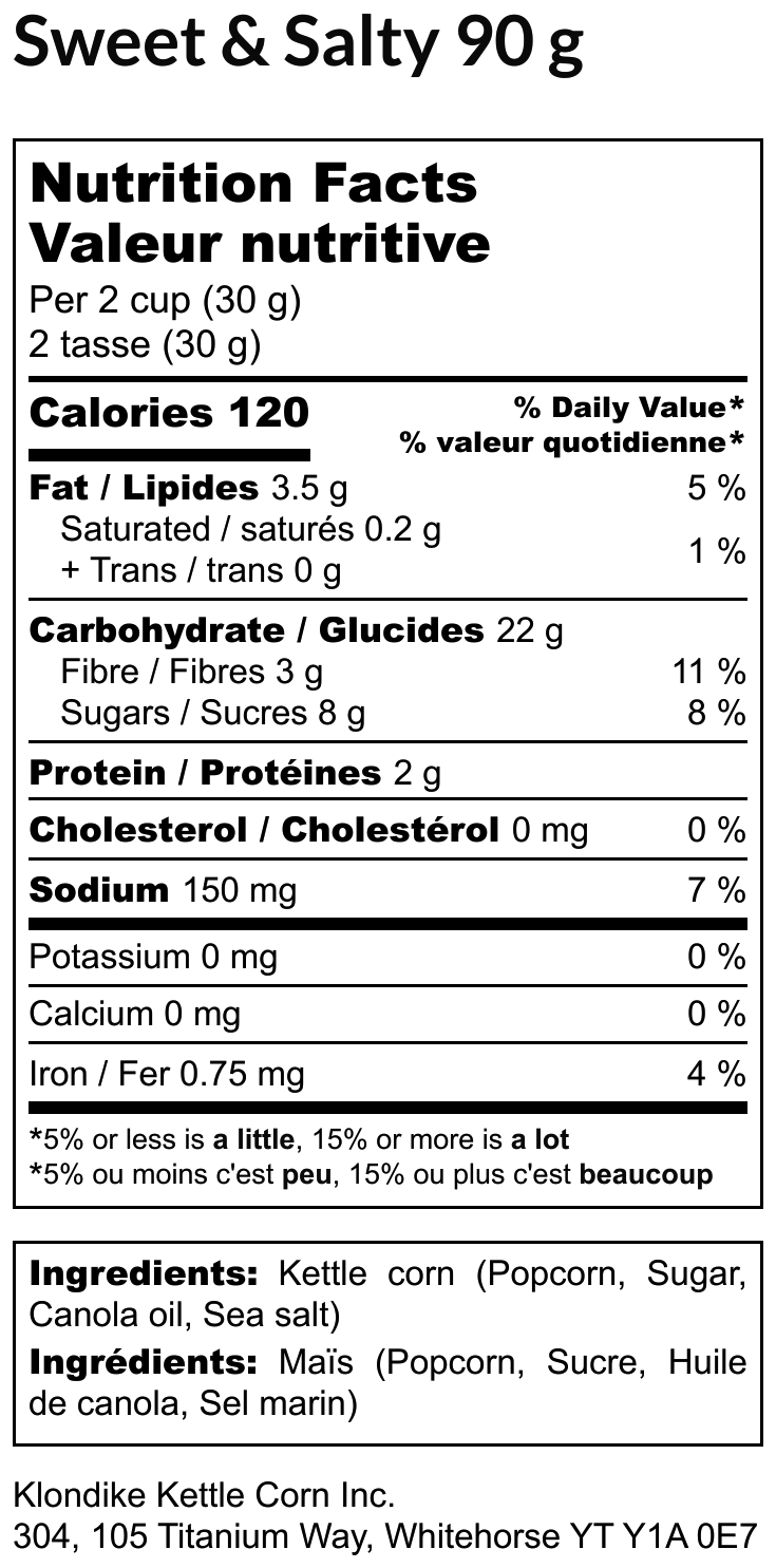 Klondike Gourmet Popcorn – Sweet & Salty | 90g | Vegan, Gluten Free, Handcrafted in Canada