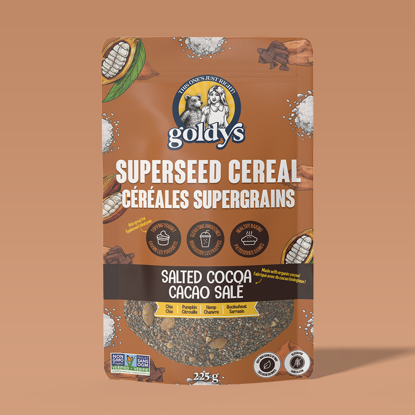 Goldy’s Superseed Cereal – Salted Cocoa | Gluten Free, High Fiber, No Added Sugar (225g or 30g)