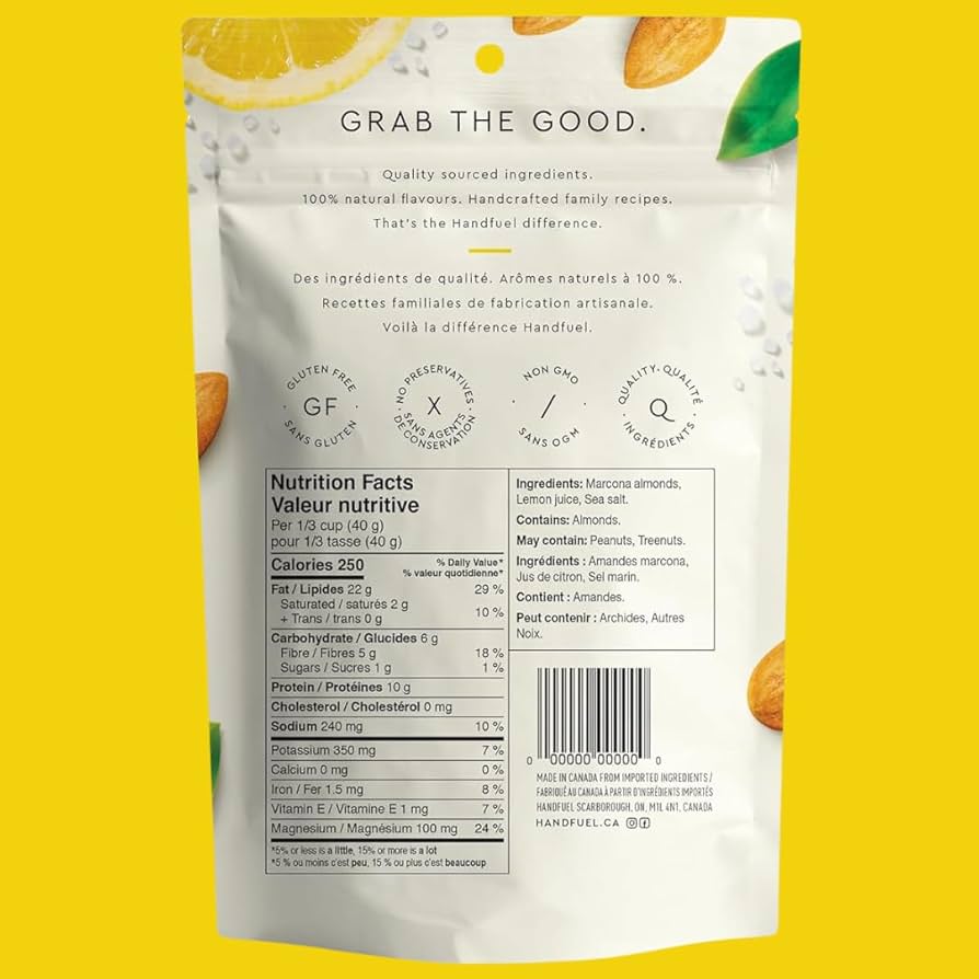 Handfuel Dry Roasted Lemon Marcona Almonds – Vegan, Non-GMO, Low Sodium