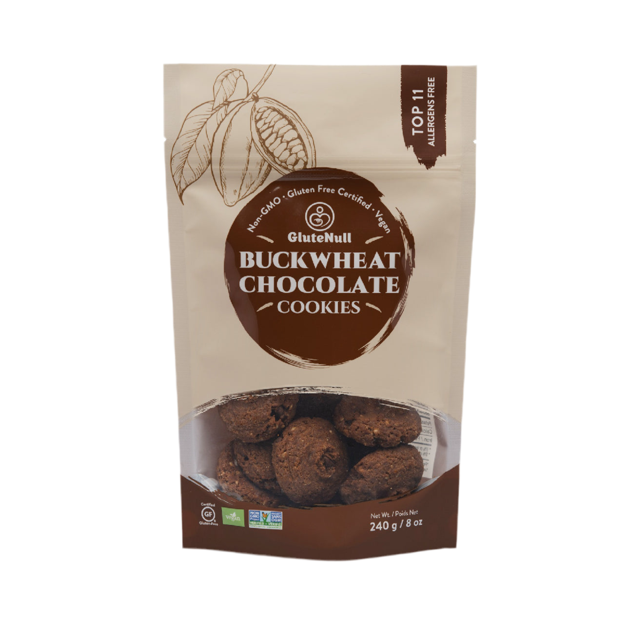 GLUTENULL Buckwheat Chocolate Cookies – 240g | Gluten-Free, Vegan & Sugar-Free