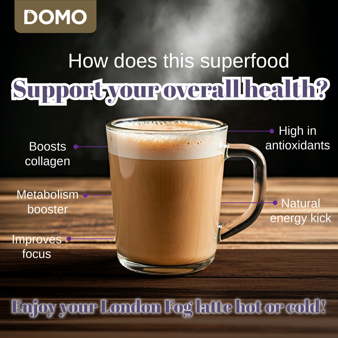 DOMO London Fog Earl Grey Tea – 115g | Instant Micro-Ground Black Tea Latte
