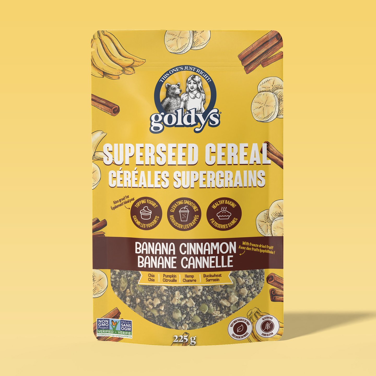 Goldy’s Superseed Cereal – Banana Cinnamon | Gluten Free, High Fiber, No Added Sugar (225g or 30g)