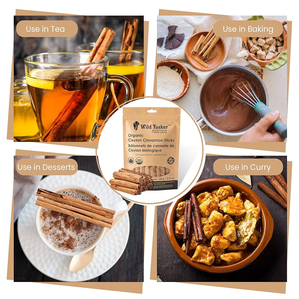 Wild Tusker Organic Ceylon Cinnamon Sticks 65g – USDA & Canada Organic, Non-GMO, Gluten-Free, Vegan, Kosher