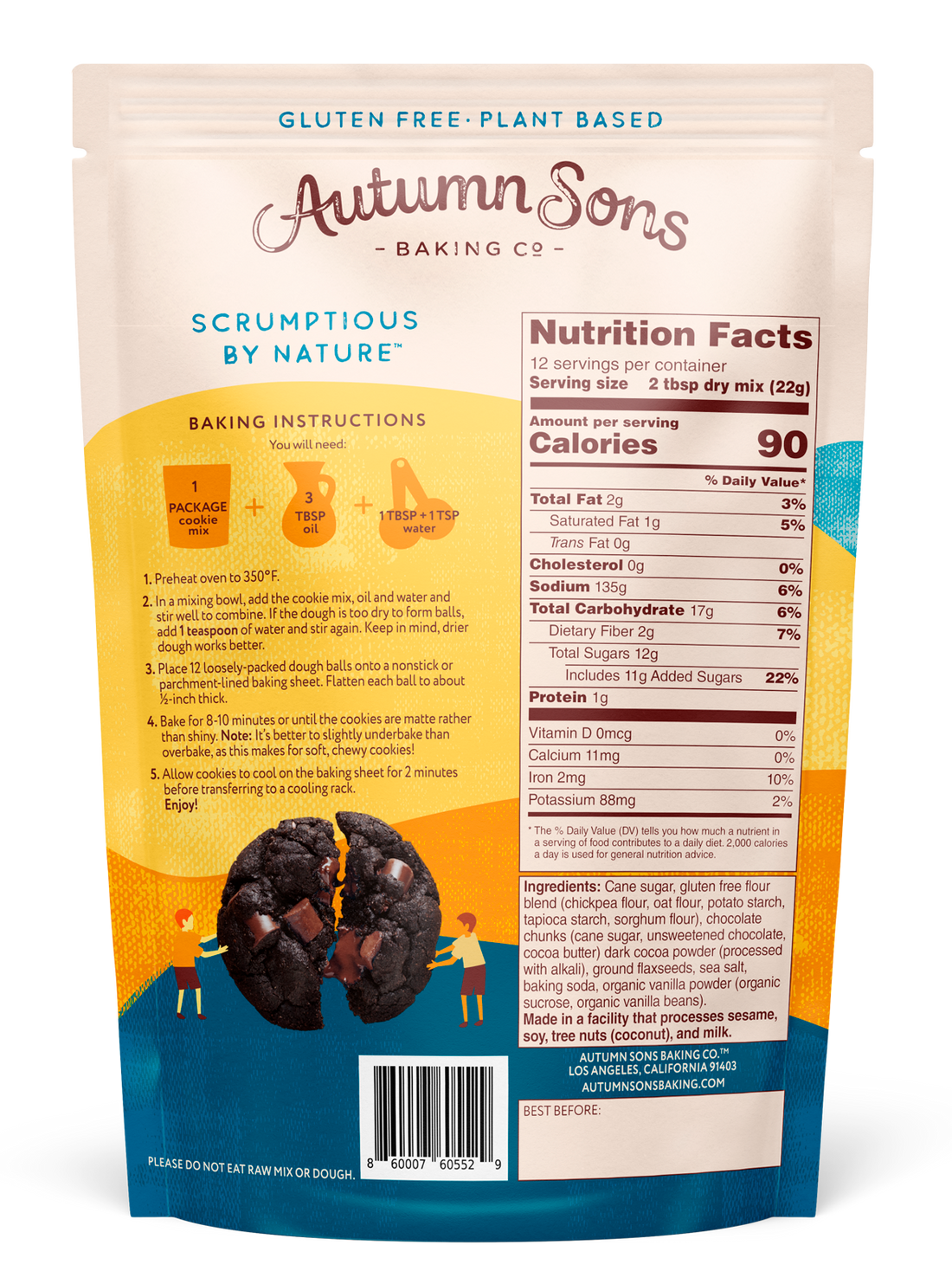 Autumn Sons Double Chocolate Chunk Cookie Mix | Gluten-Free, Vegan, Non-GMO, Nut-Free | 265g