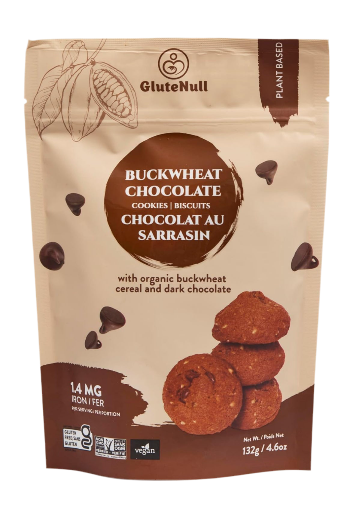 GLUTENULL Light Buckwheat Chocolate Cookies – 132g | Gluten-Free, Vegan & Sugar-Free