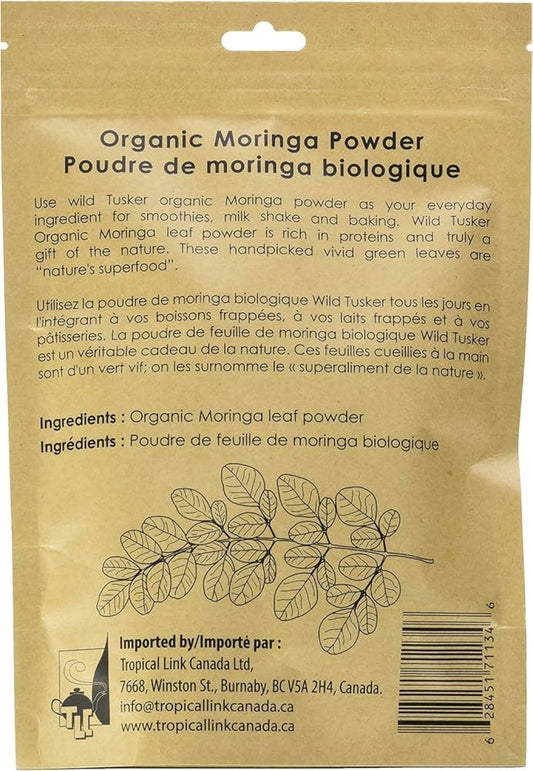 Wild Tusker Organic Moringa Powder 120g – USDA & Canada Organic, Non-GMO, Gluten-Free, Vegan, Superfood - Healthily Ever After