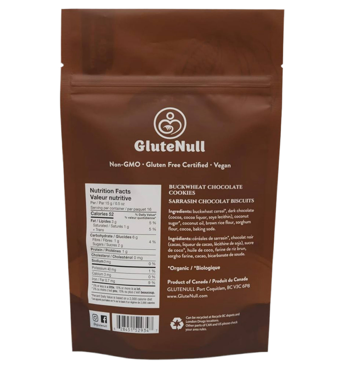 GLUTENULL Light Buckwheat Chocolate Cookies – 132g | Gluten-Free, Vegan & Sugar-Free