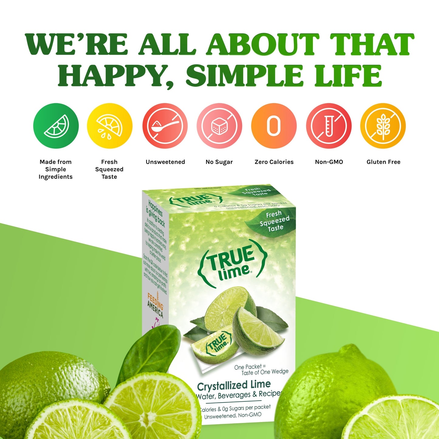 True Citrus Crystallized Lime Packets 32ct – Fresh Lime Taste, Zero Calories, Gluten Free, Vegan