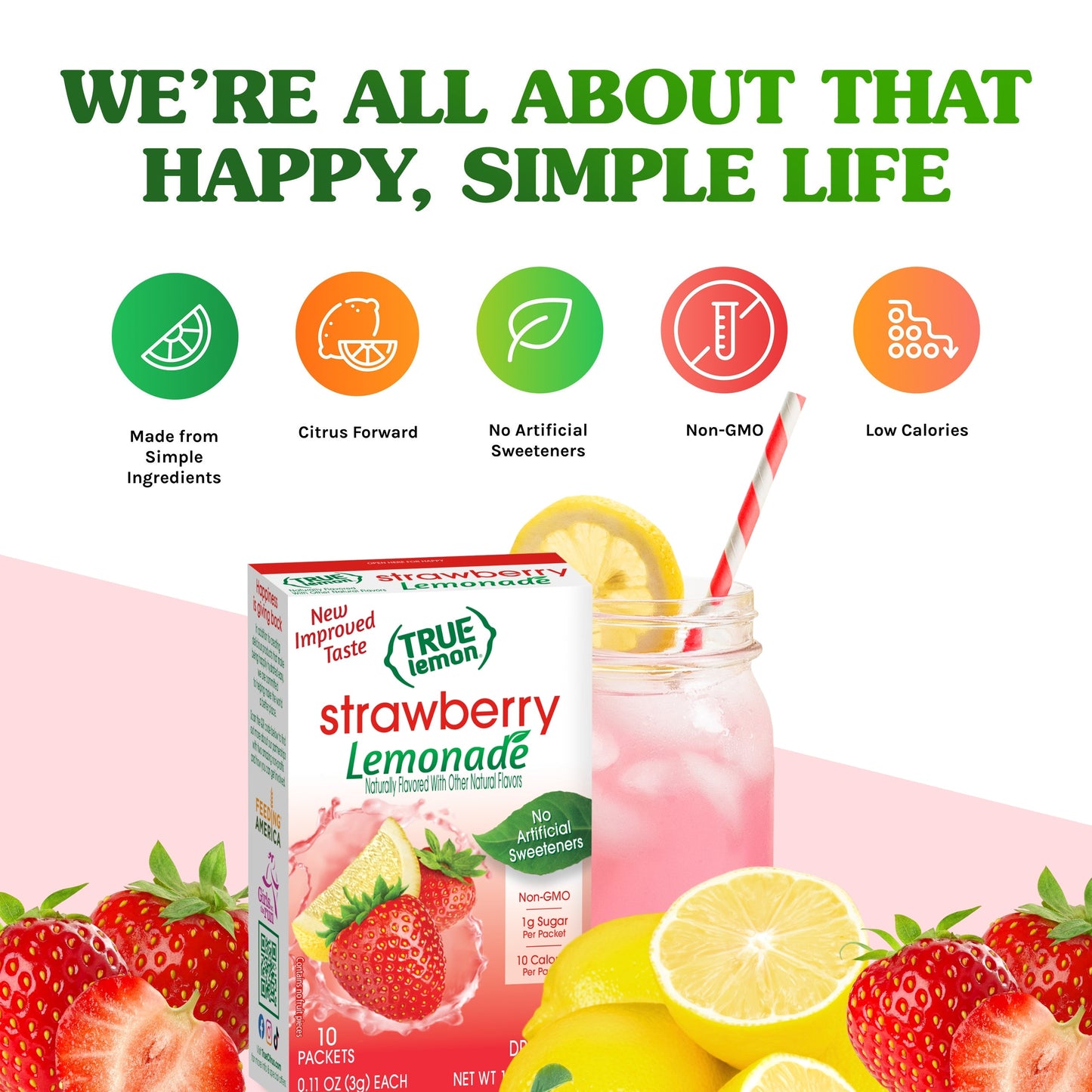 True Citrus Strawberry Lemonade – Low Sugar Natural Drink Mix