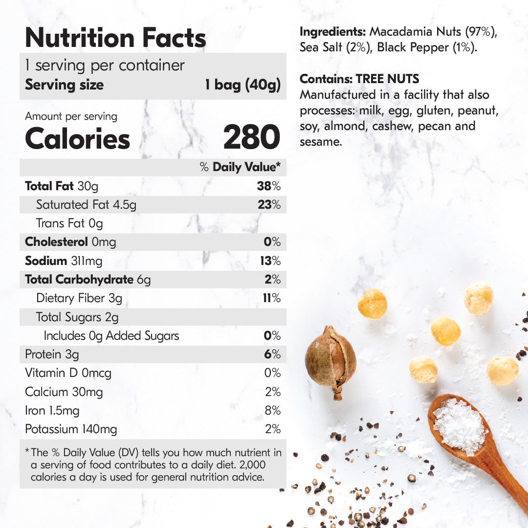 House of Macadamias Dry Roasted Macadamia Nuts – Sea Salt & Black Pepper | 40g or 113g | Keto, Vegan, Paleo
