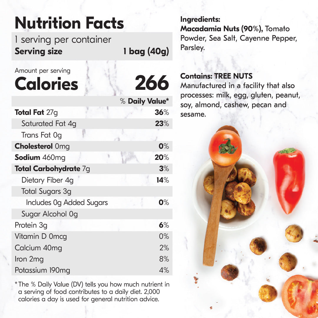 House of Macadamias Dry Roasted Macadamia Nuts – Zesty Salsa | 40g or 113g | Keto, Vegan, Spicy Snack