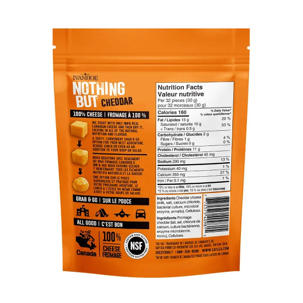 Ivanhoe Nothing But Cheese – Cheddar | 18g or 60g | Keto, Gluten-Free, 100% Canadian Cheese Snack