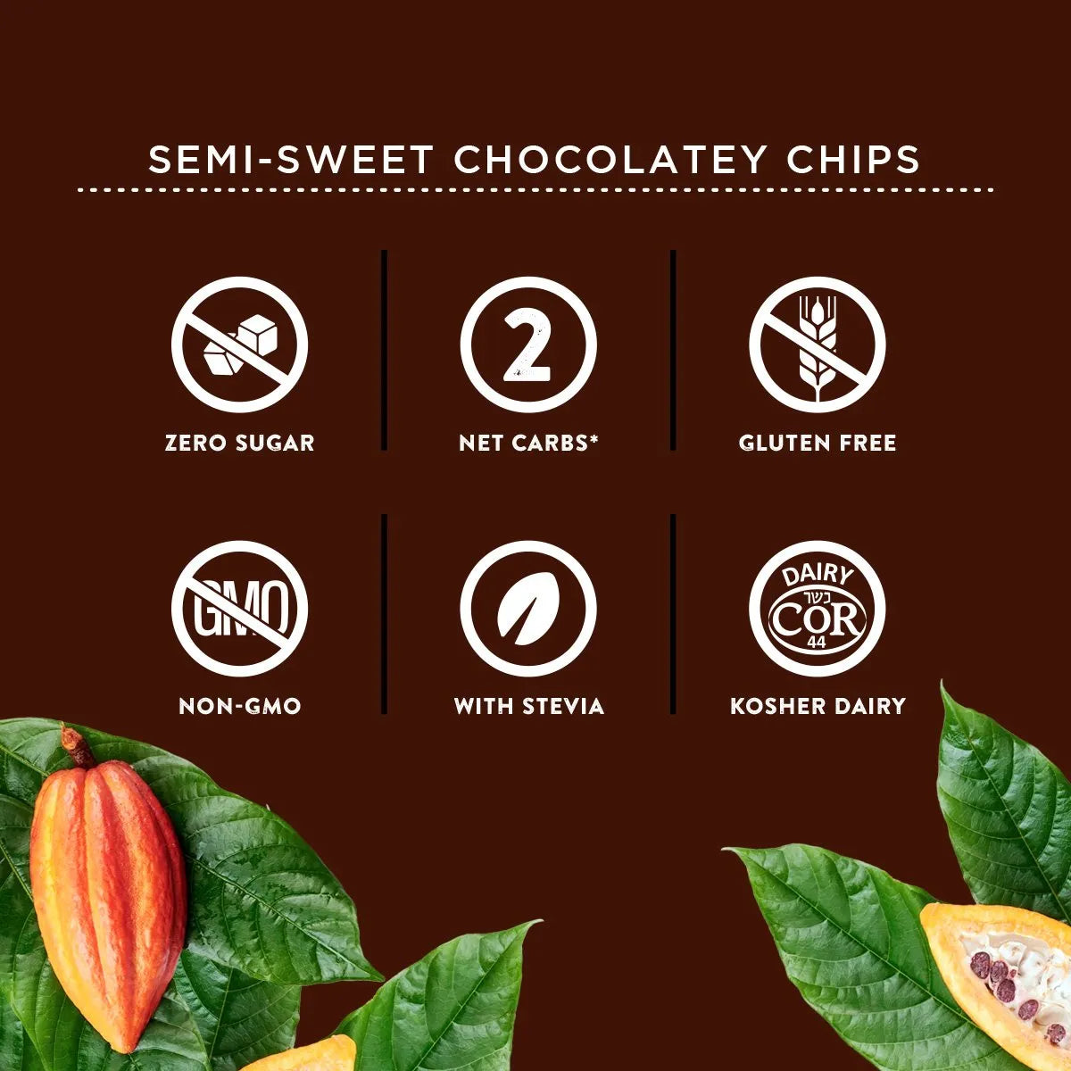 Krisda No Sugar Added Semi-Sweet Chocolatey Chips | Keto, Gluten-Free, Non-GMO, Sugar-Free Baking Chips