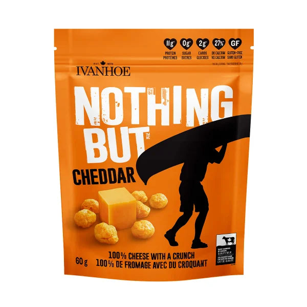 Ivanhoe Nothing But Cheese – Cheddar | 18g or 60g | Keto, Gluten-Free, 100% Canadian Cheese Snack