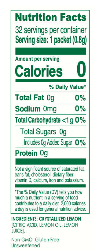 True Citrus Crystallized Lemon Packets 32ct – Fresh Lemon Taste, Zero Calories, Gluten Free, Vegan