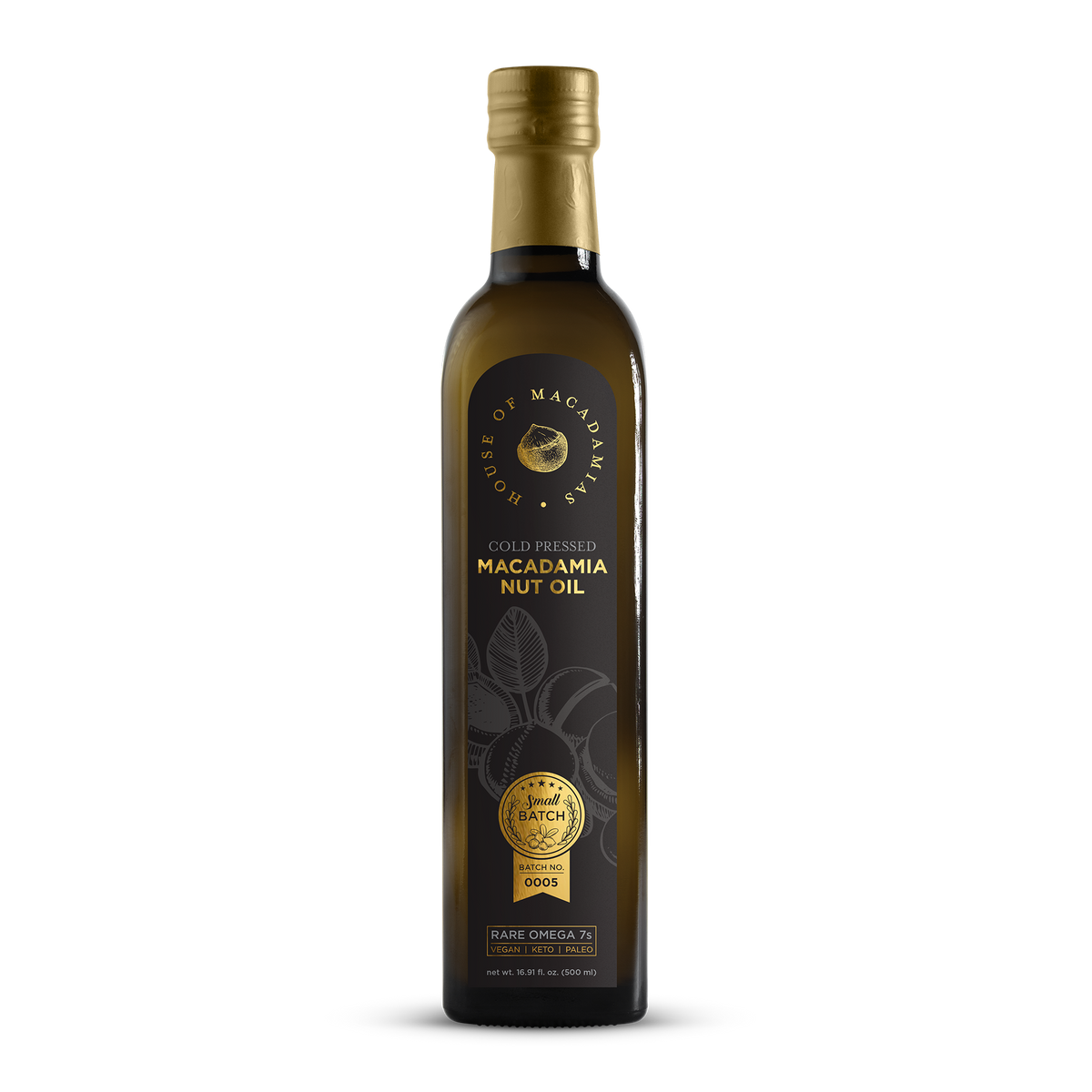 House of Macadamias Extra Virgin Cold Pressed Macadamia Nut Oil – 500ml | Keto, Vegan, High Smoke Point, Omega-7 Rich