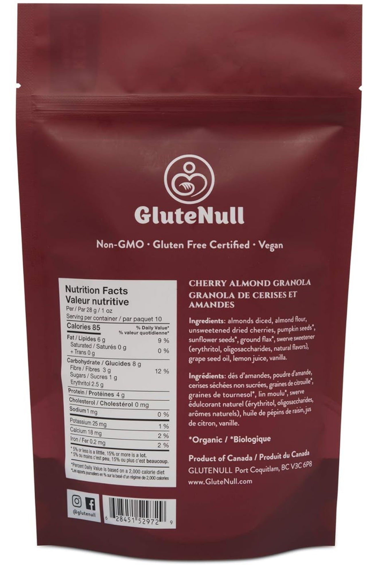 Glutenull Keto Granola – Cherry Almond (280g) | Low-Carb, Gluten-Free & Vegan