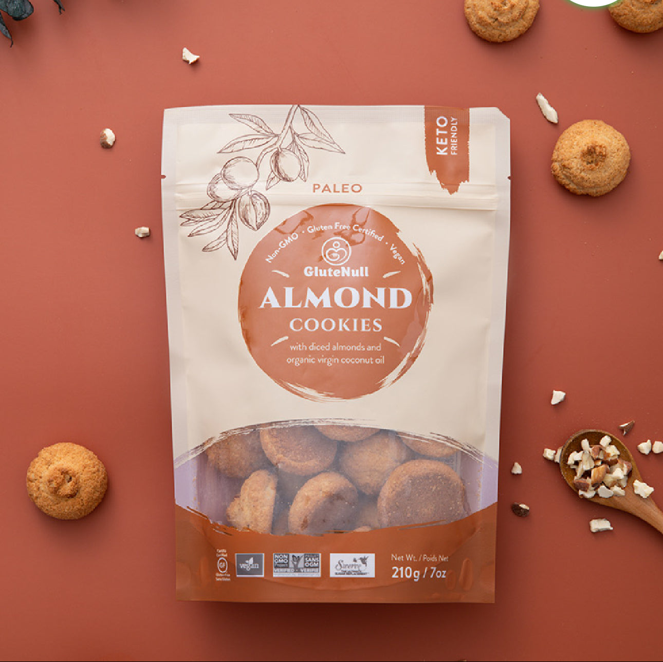 Glutenull Keto Cookies – Almond (210g) | Crunchy Almond Keto Snack | Gluten-Free & Vegan