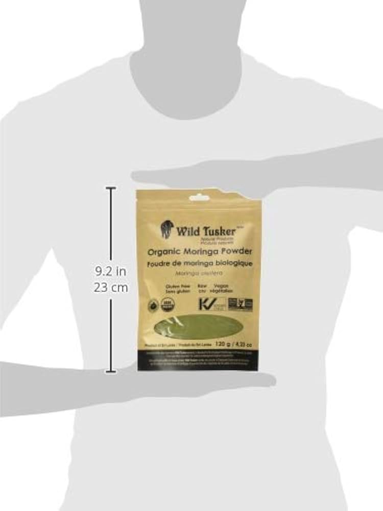Wild Tusker Organic Moringa Powder 120g – USDA & Canada Organic, Non-GMO, Gluten-Free, Vegan, Superfood