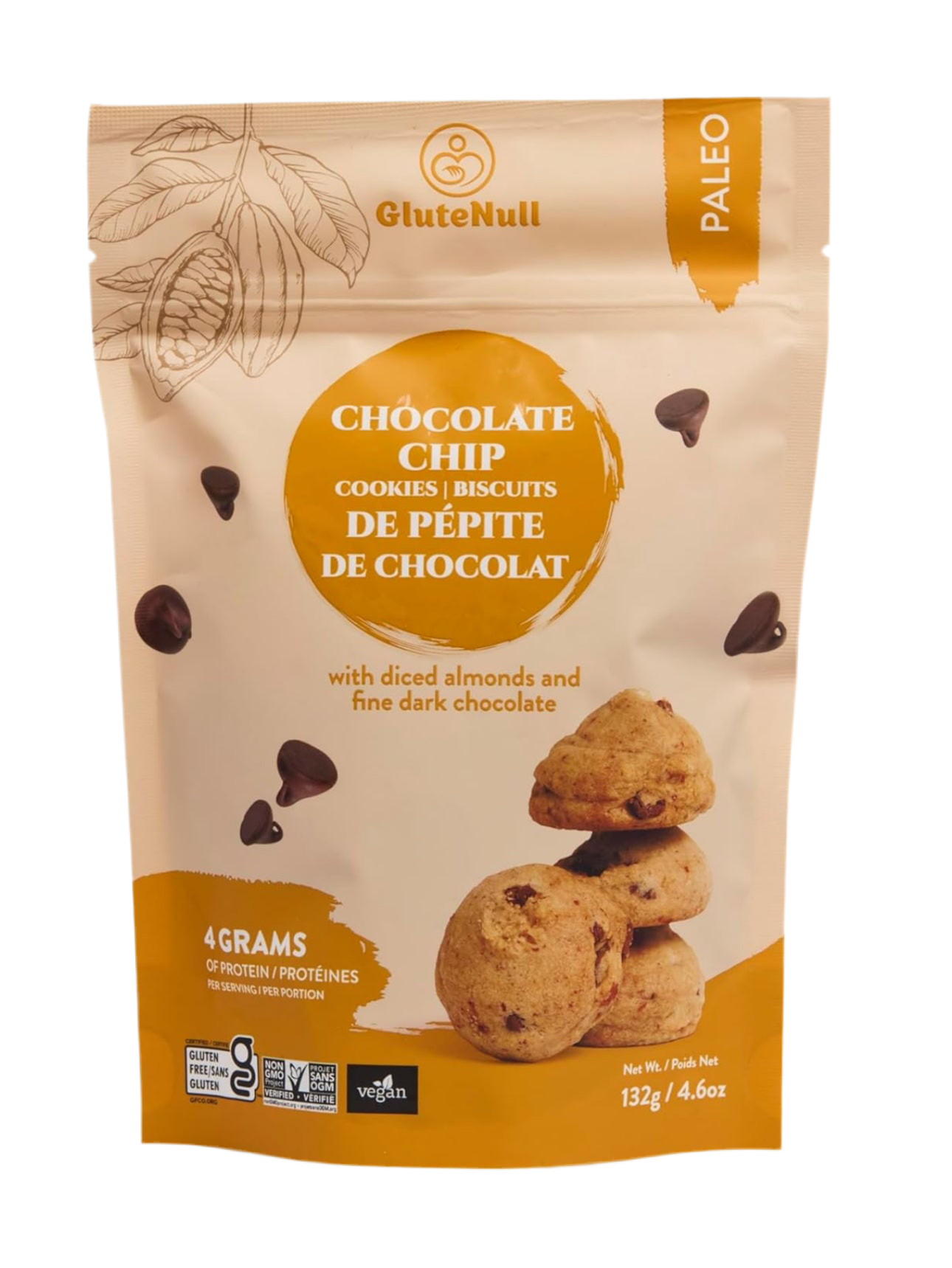 GLUTENULL Light Chocolate Chip Cookies – 132g | Gluten-Free, Vegan & Sugar-Free
