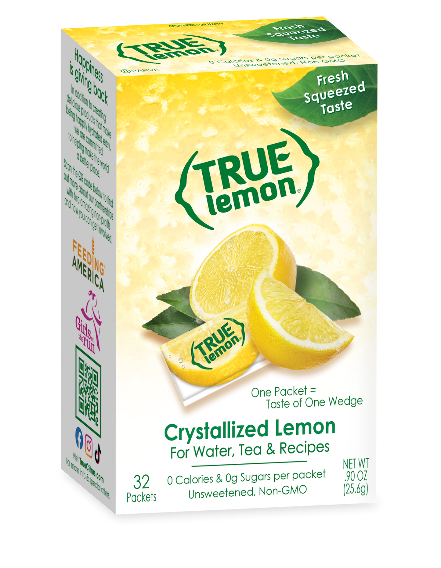 True Citrus Crystallized Lemon Packets 32ct – Fresh Lemon Taste, Zero Calories, Gluten Free, Vegan