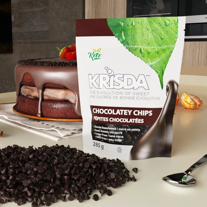 Krisda No Sugar Added Semi-Sweet Chocolatey Chips | Keto, Gluten-Free, Non-GMO, Sugar-Free Baking Chips