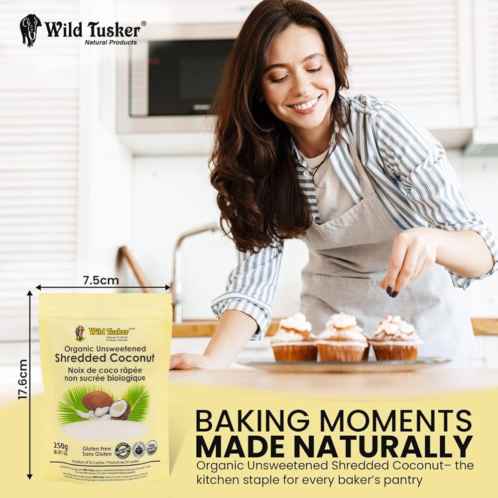 Organic Unsweetened Shredded Coconut – Wild Tusker 250g | Gluten-Free, Vegan Baking & Cooking Ingredient