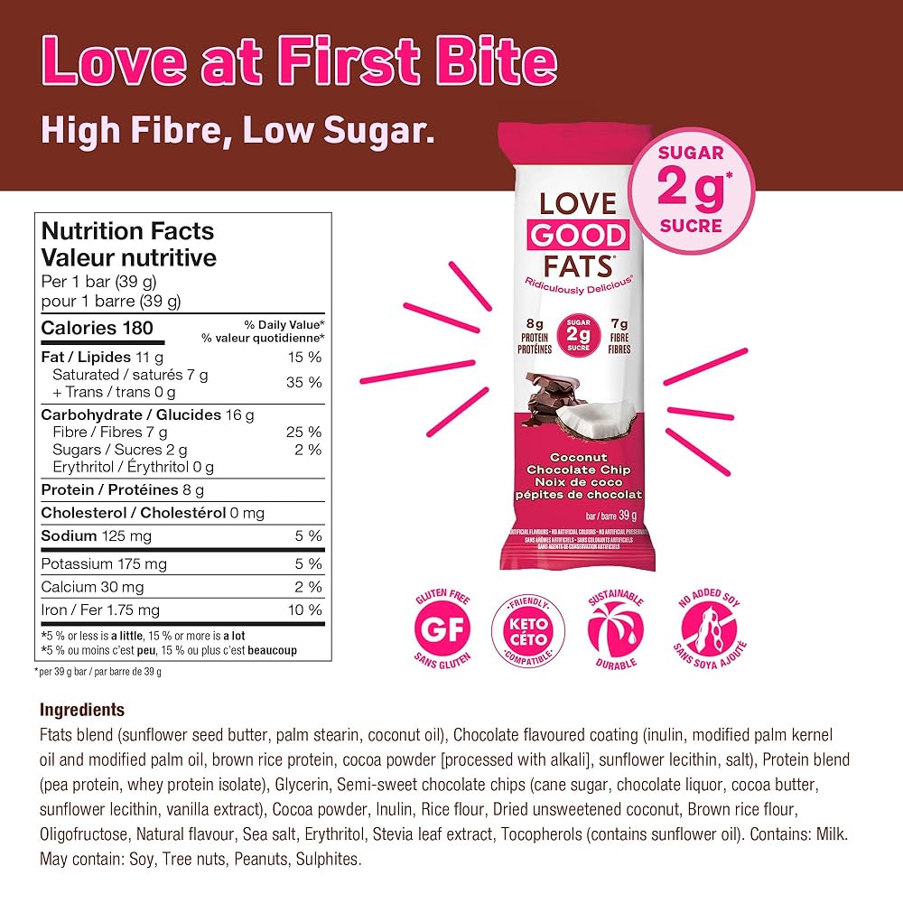 Love Good Fats Coconut Chocolate Chip Bar | Keto-Friendly, Gluten-Free, Low-Carb Snack