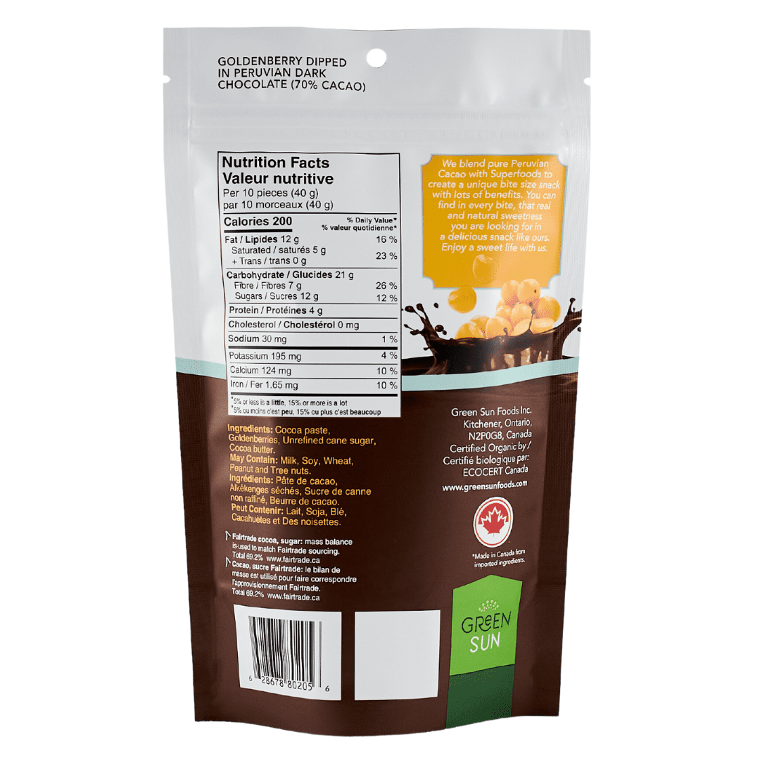 Green Sun Dark Chocolate Covered Goldenberries – Organic, Vegan, Fairtrade Cocoa Snack (91g)