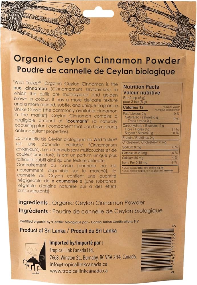 Wild Tusker Organic Ceylon Cinnamon Powder 200g – USDA & Canada Organic, Non-GMO, Gluten-Free, Vegan, Kosher