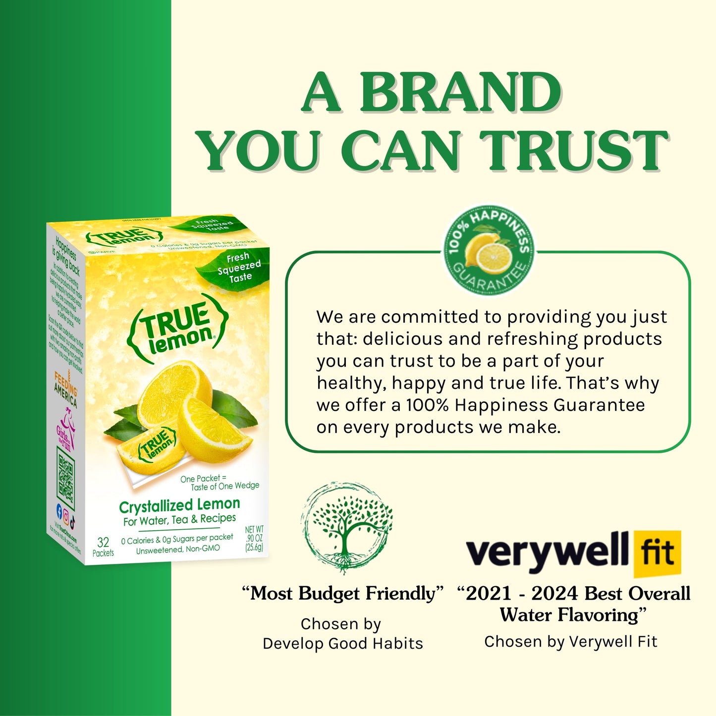 True Citrus Crystallized Lemon Packets 32ct – Fresh Lemon Taste, Zero Calories, Gluten Free, Vegan